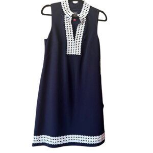 Vince Camuto Navy Sleeveless Dress w/White Lace Trim Sz 10 NWT